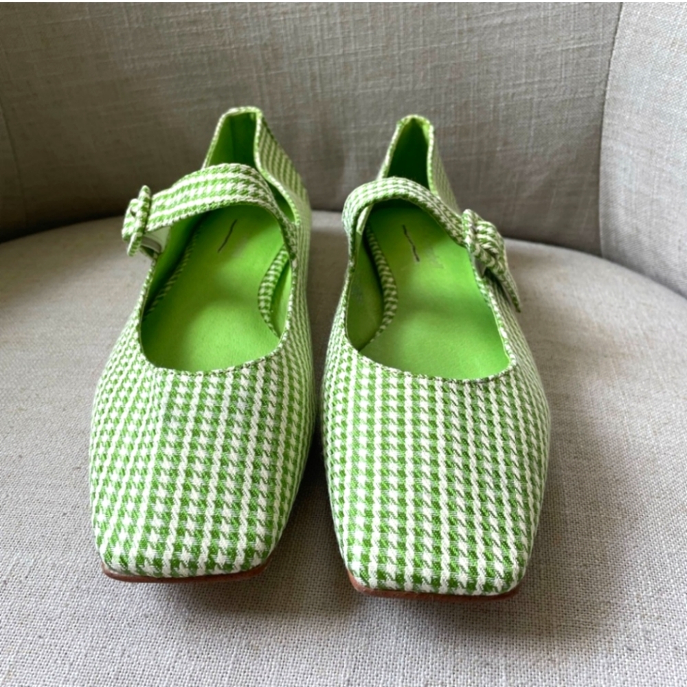 Anthropologie x Jeffrey Campbell Square Toe Gingham Maryjane Ballet Flats